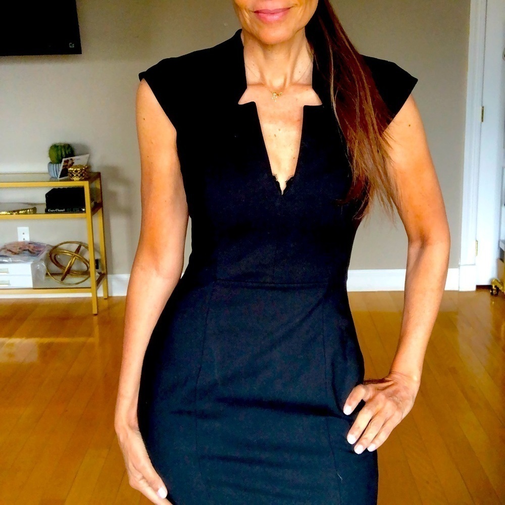 French Connection Black Midi Sheath Dress